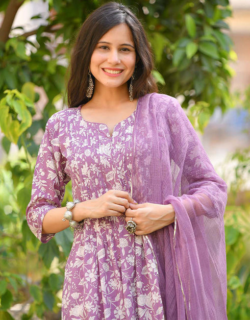 Designer Party Wear Readymade Salwar Suit Purple Cotton Pant Straight Back View